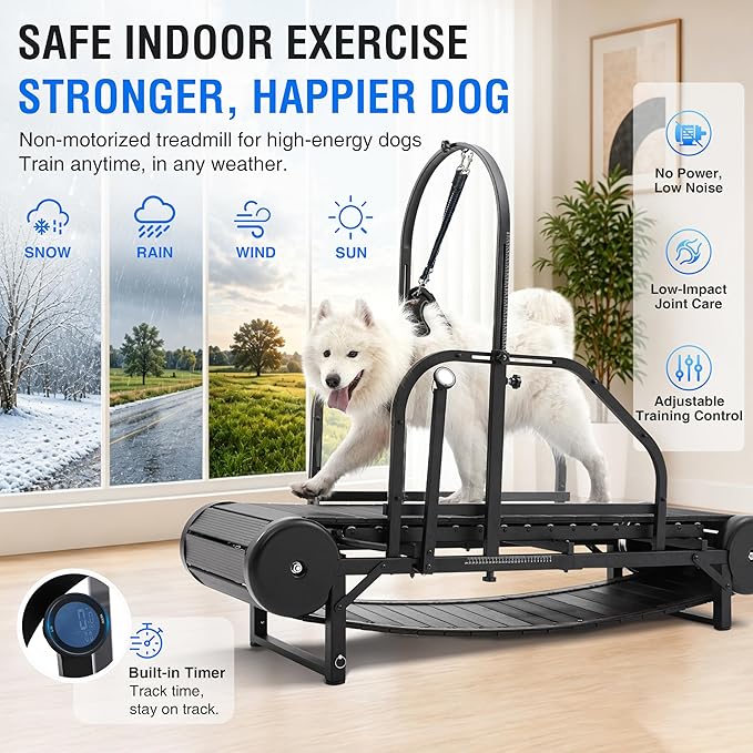 Non‑Motorized Dog Treadmill for Large Dogs – Wide Slatmill with Pedometer, Self‑Powered Running Machine with Brake & 5‑Level Incline, Heavy‑Duty Indoor Dog Exercise Equipment