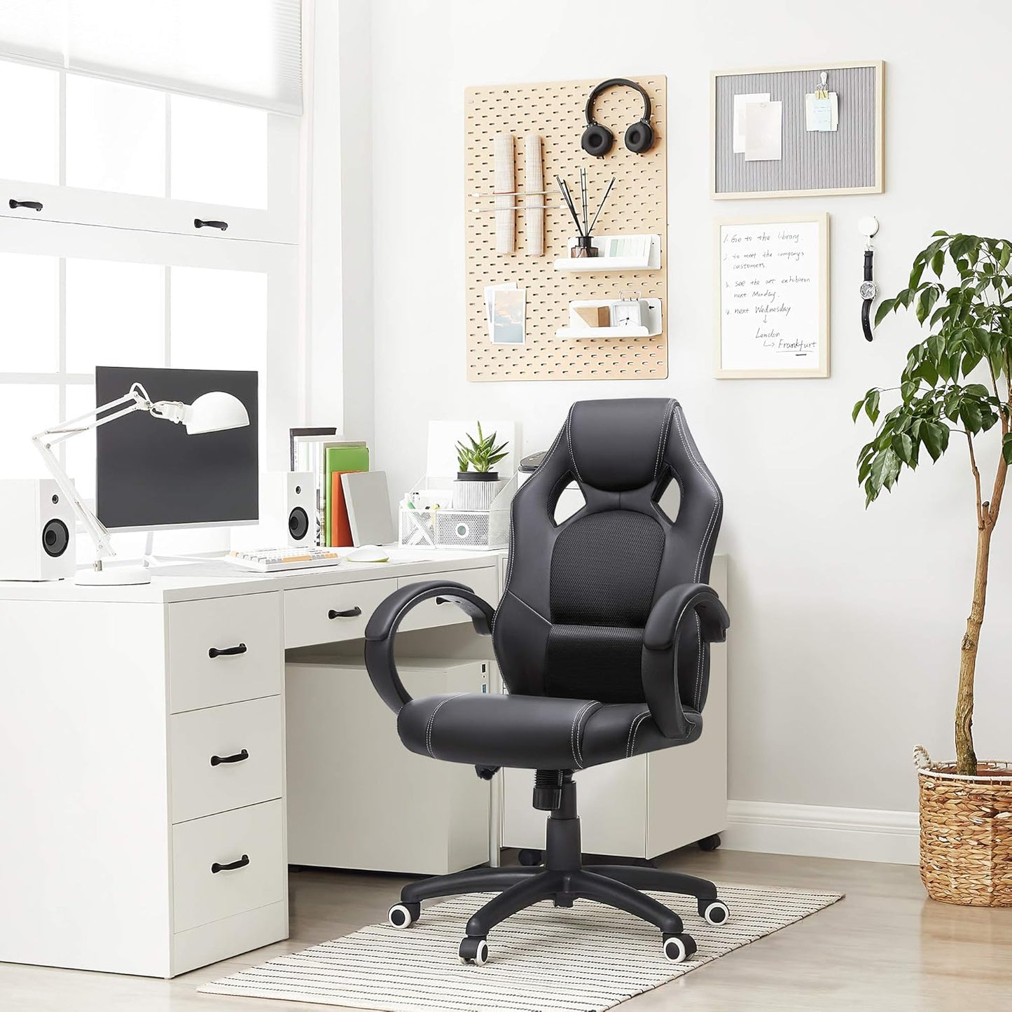 Ergonomic Faux Leather Office/Gaming Chair, Computer 360° Swivel Chair, With Tilting Mechanism And Height Adjustable - Black - COOLBABY