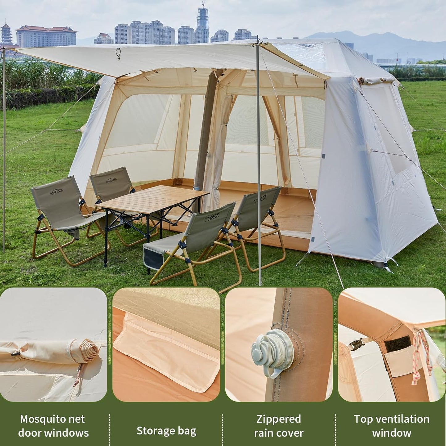 6-8 person inflatable camping tent, easy to install outdoor tent, inflatable house tent with anti-mosquito screens - COOLBABY