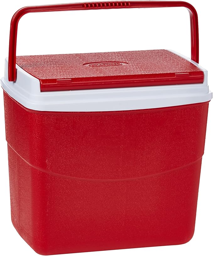 20L Plastic Picnic Cooler Icebox Lunchbox Red & White – Portable Insulated Cooler with 5-Day Ice Retention