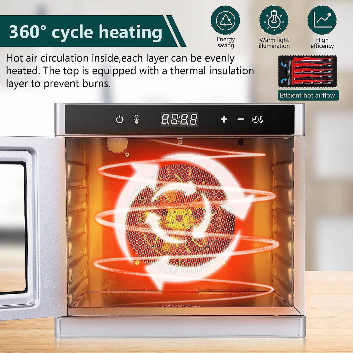 COOLBABY YLY069 Food Dehydrator 6 Trays for Food Jerky, Fruit, Meat, Dog Treats, Herbs, Durable Food-grade Stainless Steel Dehydrator Machine, 220V/700W, Safety Over Heat Protection, 67 Free Recipes - COOL BABY