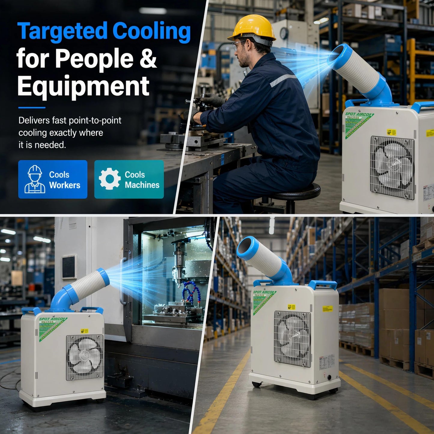 Industrial Spot Air Conditioner 6000 BTU Portable Air Cooler | R32 Refrigerant, Mobile Spot Cooler, Indoor/Outdoor Use