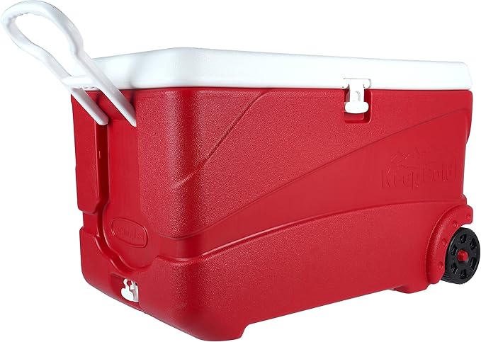 84L Deluxe Plastic Cooler Icebox with Wheels Red – Heavy Duty Insulated Cooler with 6-Day Ice Retention