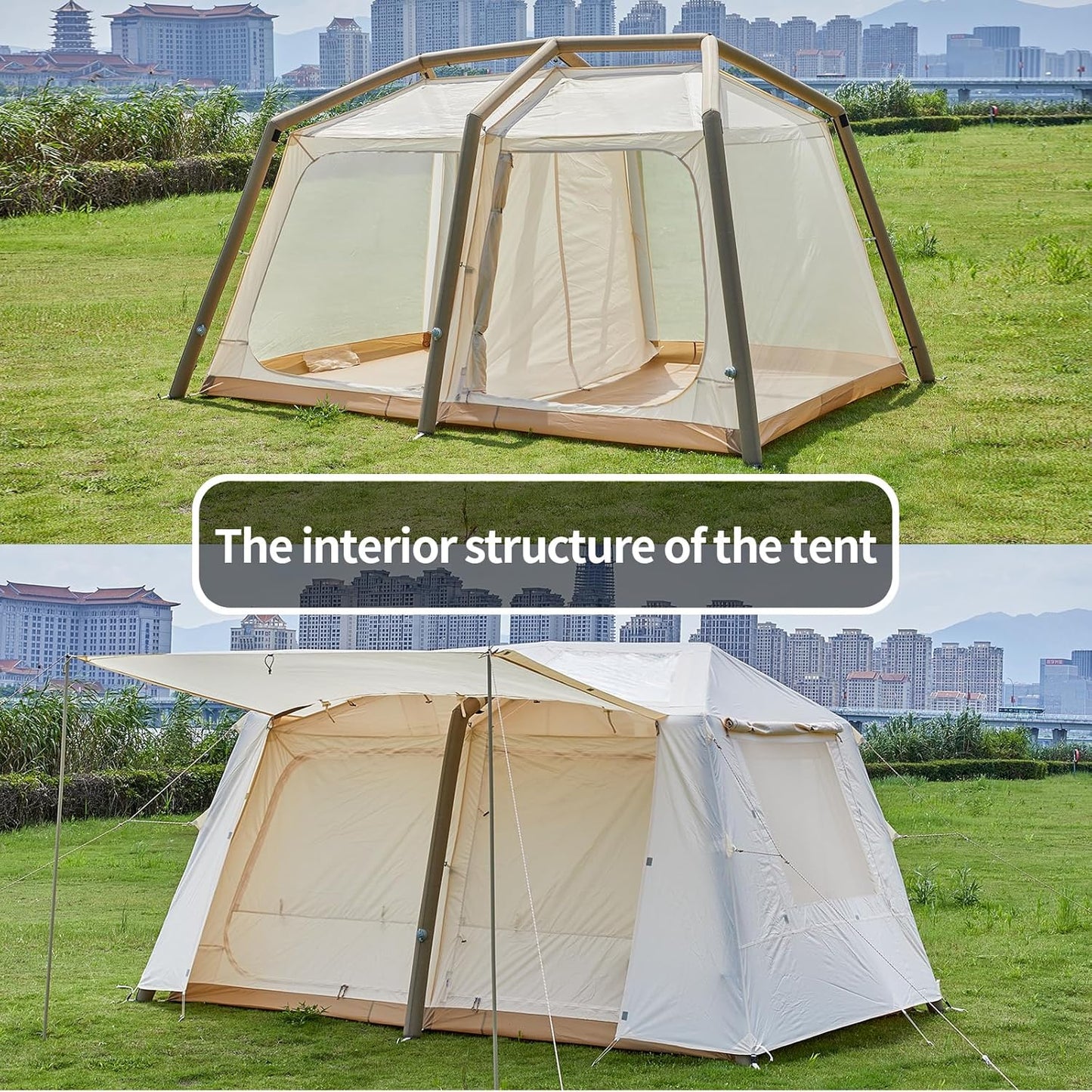 6-8 person inflatable camping tent, easy to install outdoor tent, inflatable house tent with anti-mosquito screens - COOLBABY