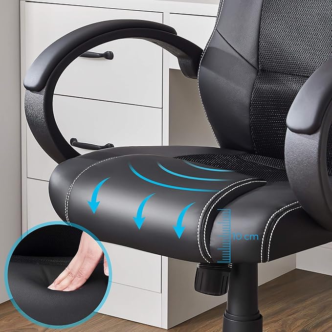 Ergonomic Faux Leather Office/Gaming Chair, Computer 360° Swivel Chair, With Tilting Mechanism And Height Adjustable - Black - COOLBABY