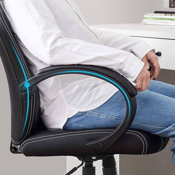 Ergonomic Faux Leather Office/Gaming Chair, Computer 360° Swivel Chair, With Tilting Mechanism And Height Adjustable - Black - COOLBABY