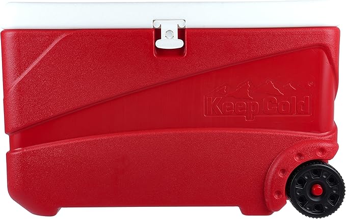 84L Deluxe Plastic Cooler Icebox with Wheels Red – Heavy Duty Insulated Cooler with 6-Day Ice Retention