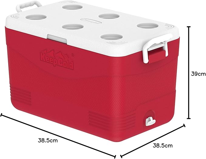 60L Plastic Picnic Cooler Icebox Red – Heavy Duty Insulated Cooler with 6-Day Ice Retention