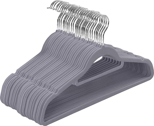 COOLBABY YLY043-50GRY Premium Non Slip Velvet Hangers - Heavy Duty - Coat Suit Hangers (Grey, Pack of 50) - COOL BABY