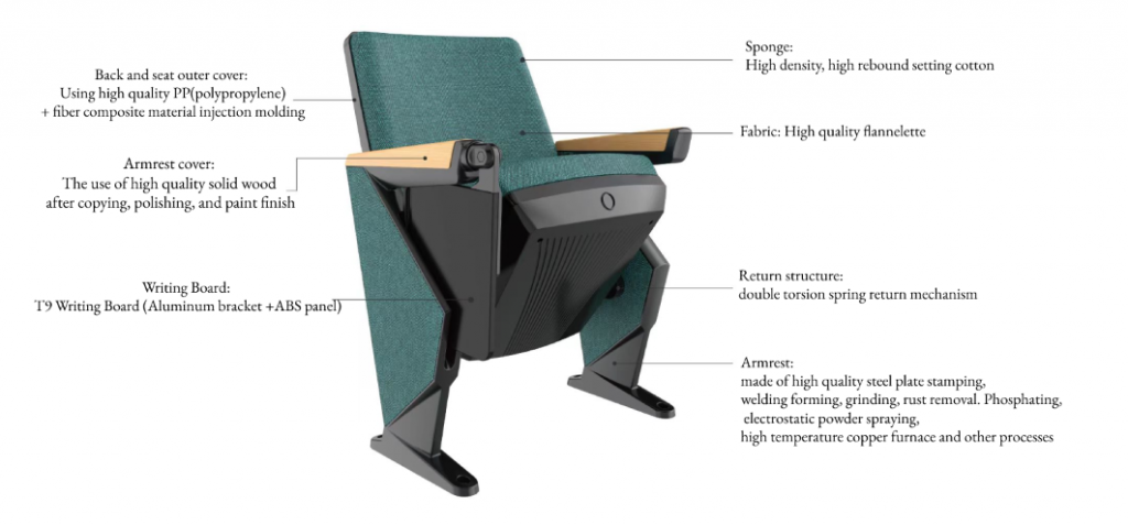 Auditorium Chair Theater Cinema, Solid Aluminum Alloy And Premier Wood Frame - COOLBABY