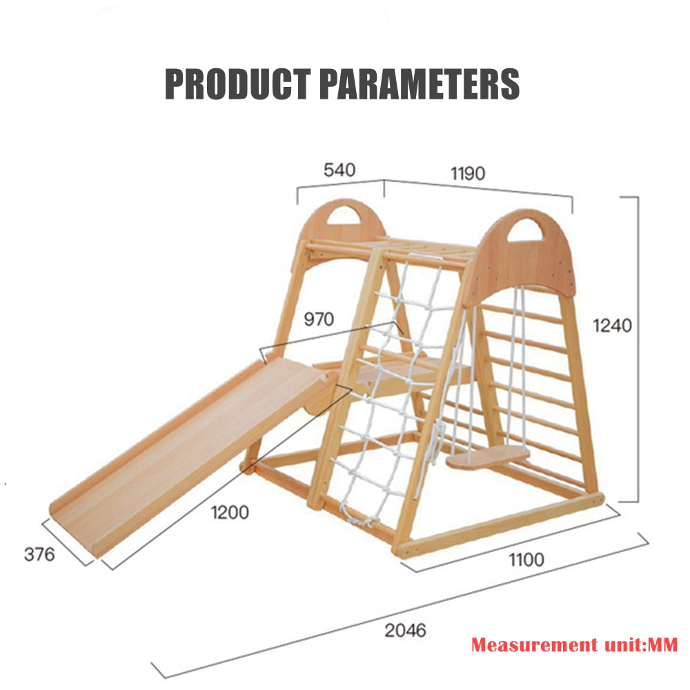 COOLBABY SSZ-PPJ06 Wooden Indoor Playground 7-in-1 Solid Wood Children's Climbing Frame With Swing/Slide/Rock Climbing/Net/Ladder/Monkey Bar/Drawing Board - COOLBABY