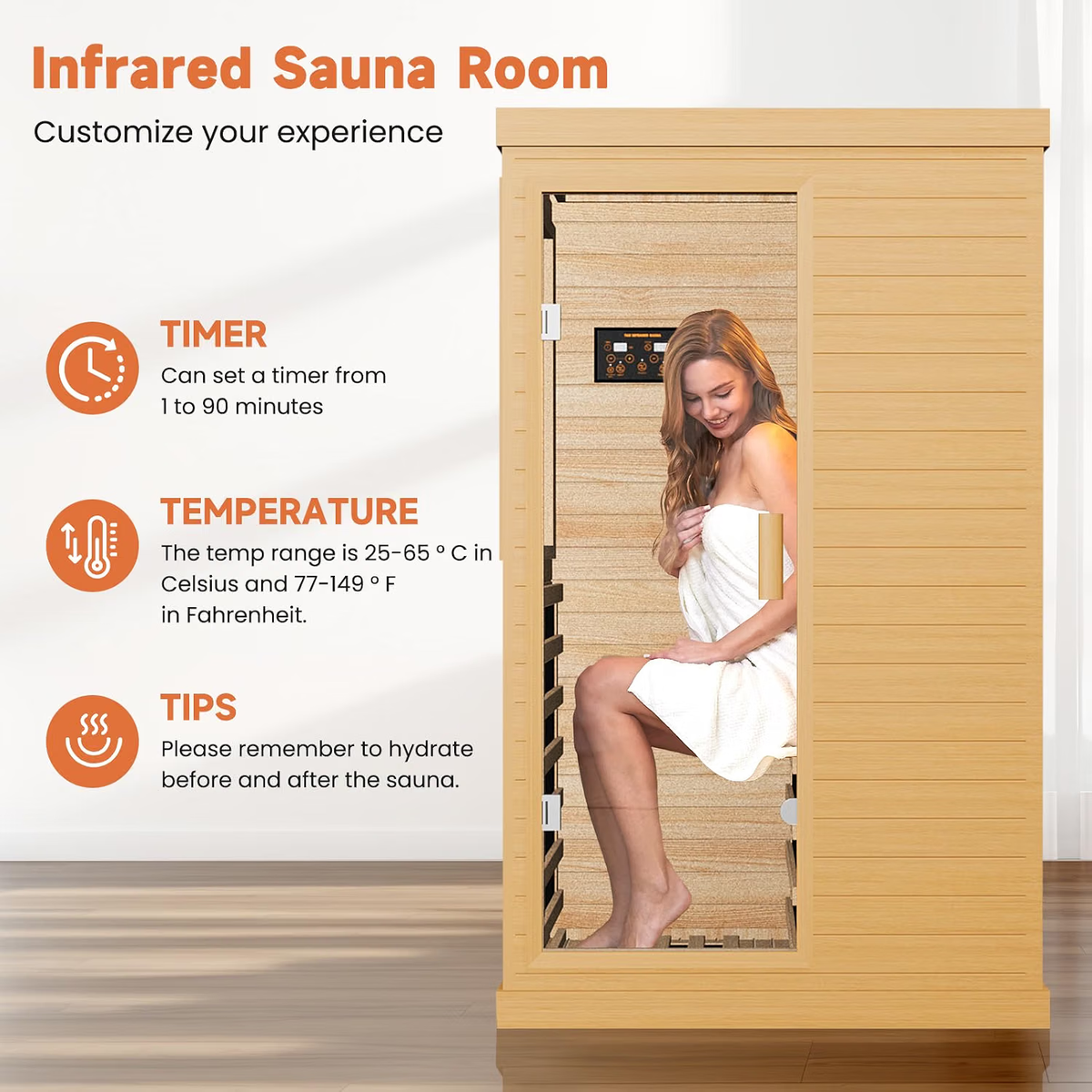 Far Infrared Sauna Home Sauna Spa Room Canadian Hemlock Wood 1200W for Home & Gym