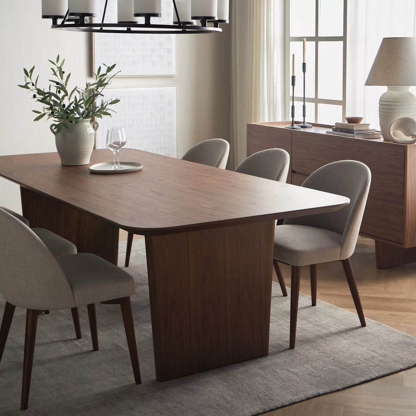 6-Seater Dining Set - Walnut/Beige - COOLBABY