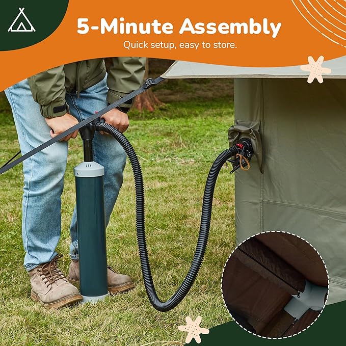 InflatableTents for Camping, 8/12 Person Blow Up Tent with TPU Skylight, Mesh Windows,Stove Jack & Pump, Easy Setup 4 Season Glamping Tent, Waterproof & Windproof - COOLBABY