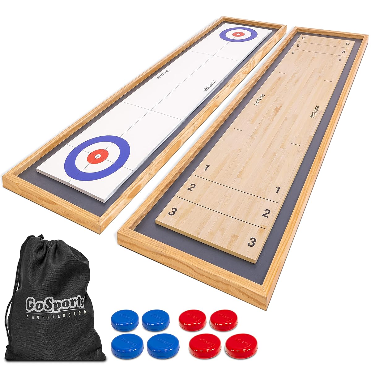 6ft Tabletop Shuffleboard & Curling 2-in-1 Game Set | Portable Wooden Board with 8 Pucks & Tote Bag