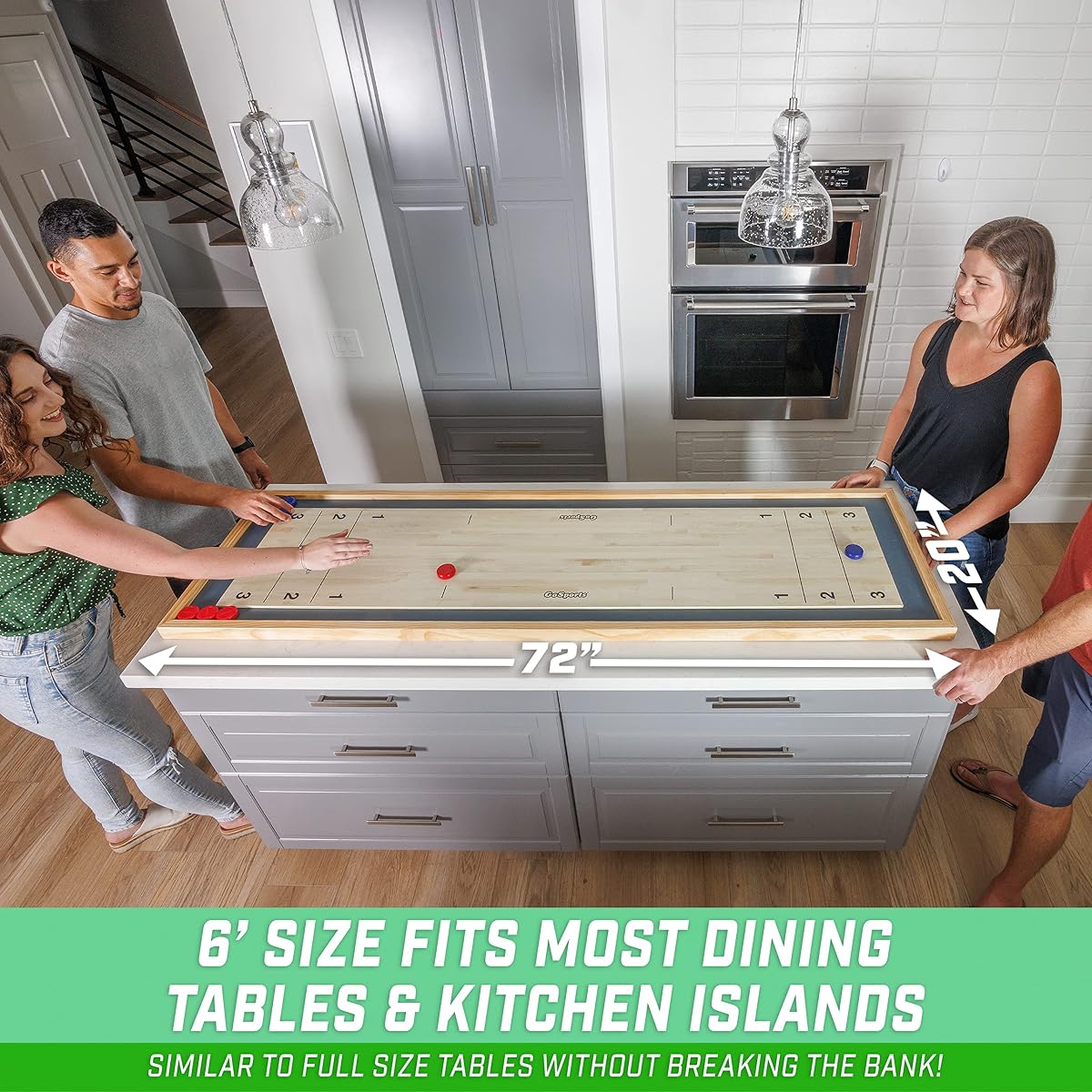 6ft Tabletop Shuffleboard & Curling 2-in-1 Game Set | Portable Wooden Board with 8 Pucks & Tote Bag