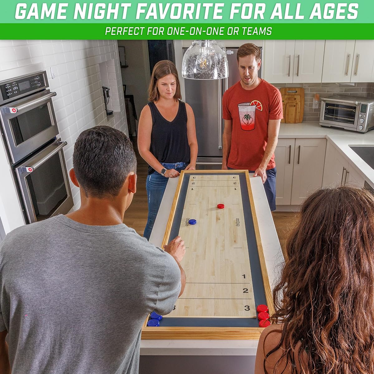 6ft Tabletop Shuffleboard & Curling 2-in-1 Game Set | Portable Wooden Board with 8 Pucks & Tote Bag