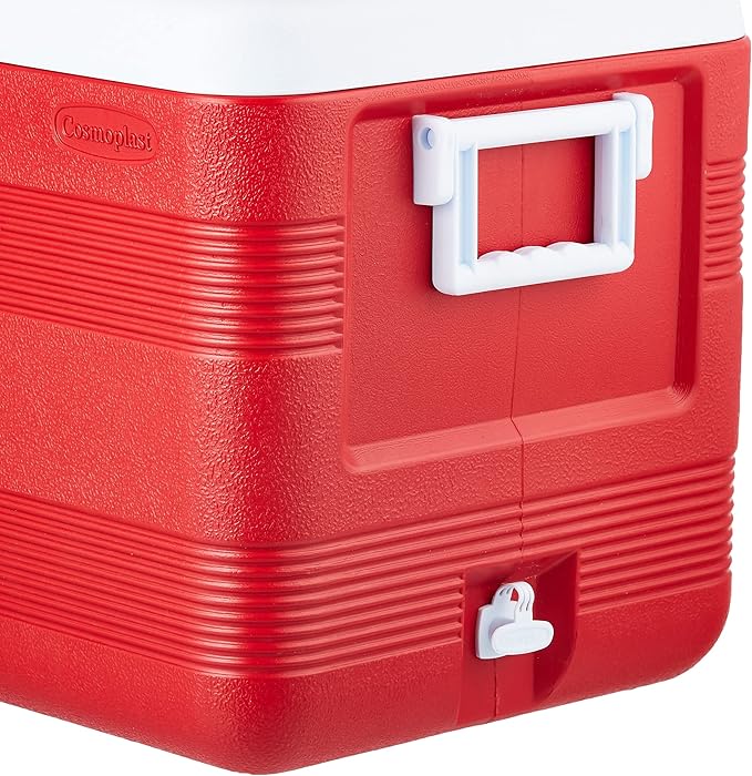 70L Plastic Cooler Icebox Deluxe with Wheels Red – Heavy Duty Insulated Cooler with 6-Day Ice Retention