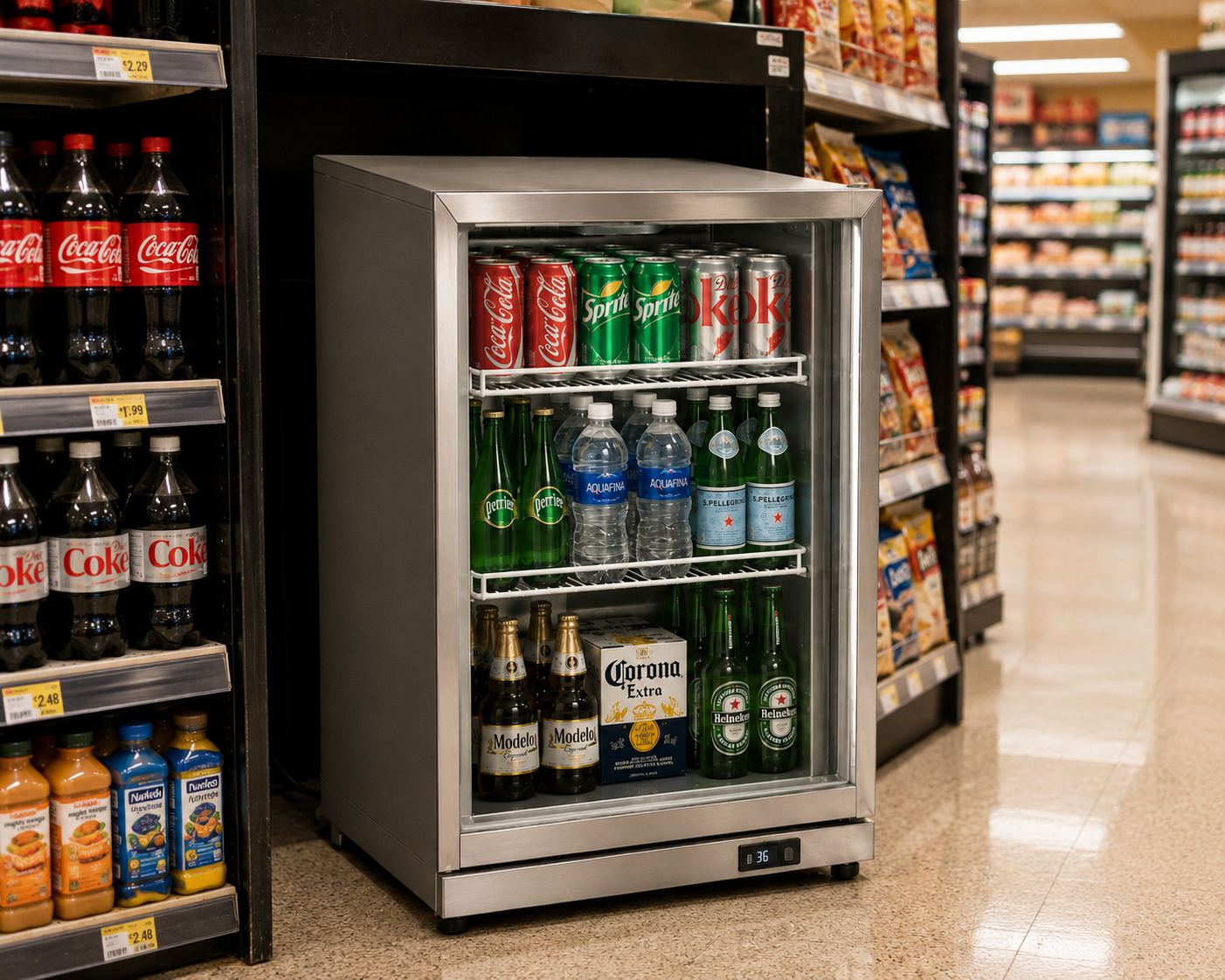 BC01SP Single Door Bar Cooler | 117L Stainless Steel Beverage Refrigerator
