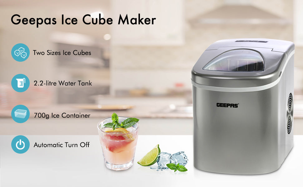 Portable Ice Cube Maker – 2.2L Tank, 12kg/24H Output, Two Ice Sizes, Eco-Friendly Refrigerant, Silent Operation - COOLBABY