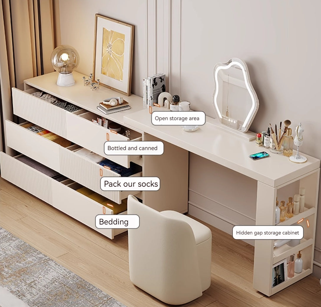 COOLBAY Lacquered solid wood dressing table bedroom modern simple makeup table bucket cabinet one light luxury senior sense makeup table - COOLBABY