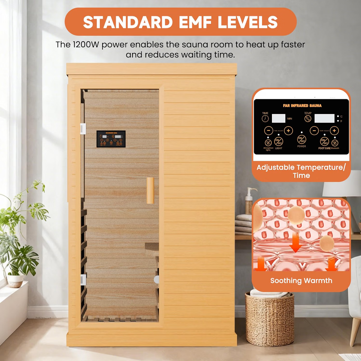 Far Infrared Sauna Home Sauna Spa Room Canadian Hemlock Wood 1200W for Home & Gym