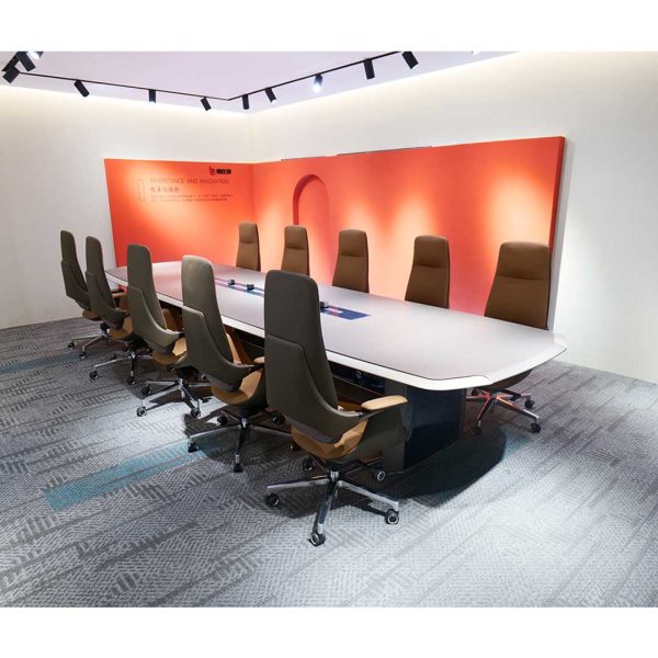 COOLBABY Grey Office Meeting Table BB01-MT01 with Power Railing and High-Density Fiber for Durability - COOLBABY