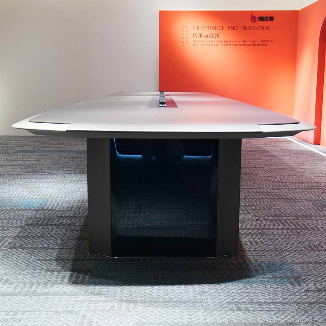 COOLBABY Grey Office Meeting Table BB01-MT01 with Power Railing and High-Density Fiber for Durability - COOLBABY