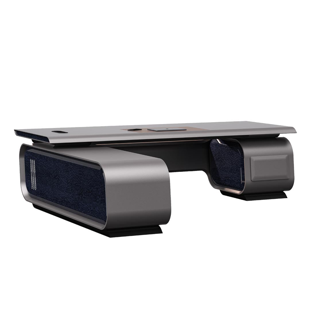 COOLBABY Modern Grey Executive Office Table with Multifunctional Junction Box and Attached Side Table - COOLBABY