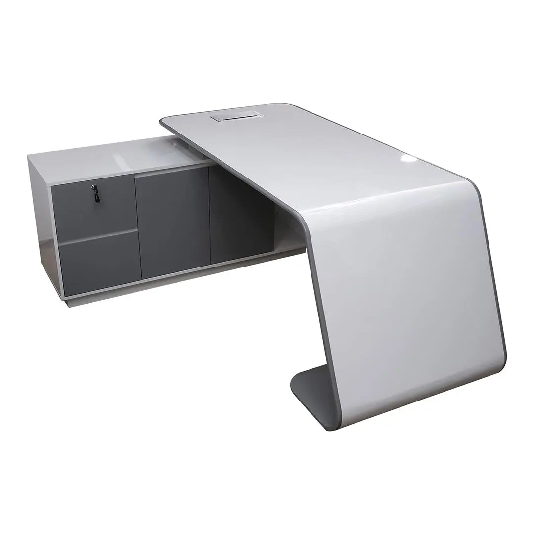 BG-9968 Executive Office Table Glossy White | Smart Desk with Power & USB Ports