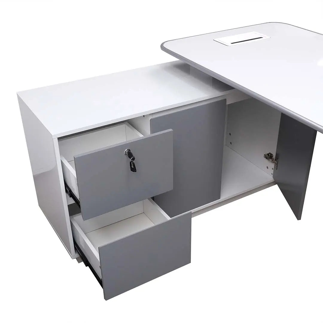 BG-9968 Executive Office Table Glossy White | Smart Desk with Power & USB Ports
