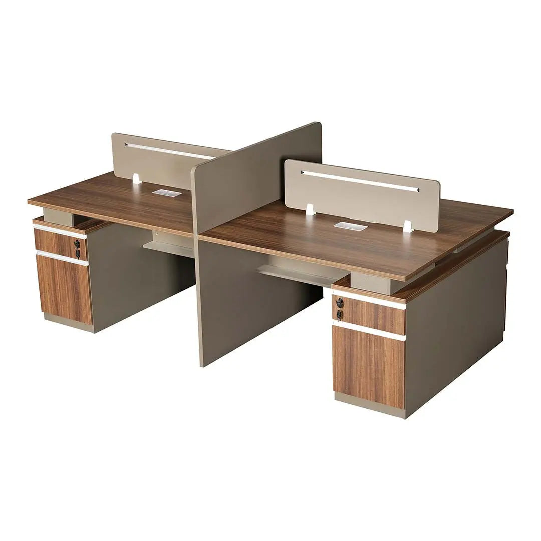 4-Person Office Workstation 242 cm | HDF Office Desk with Storage