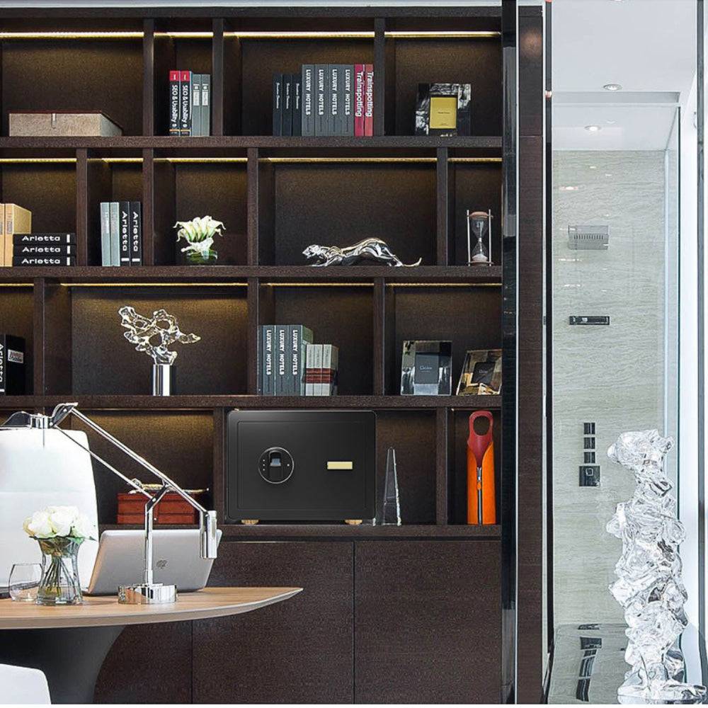 COOLBABY BXG-25 Safe Box with Biometric Fingerprint Lock, A4 Document Size Safety Deposit Box for Home Office Shop (25 * 35 * 25) Brown - COOL BABY