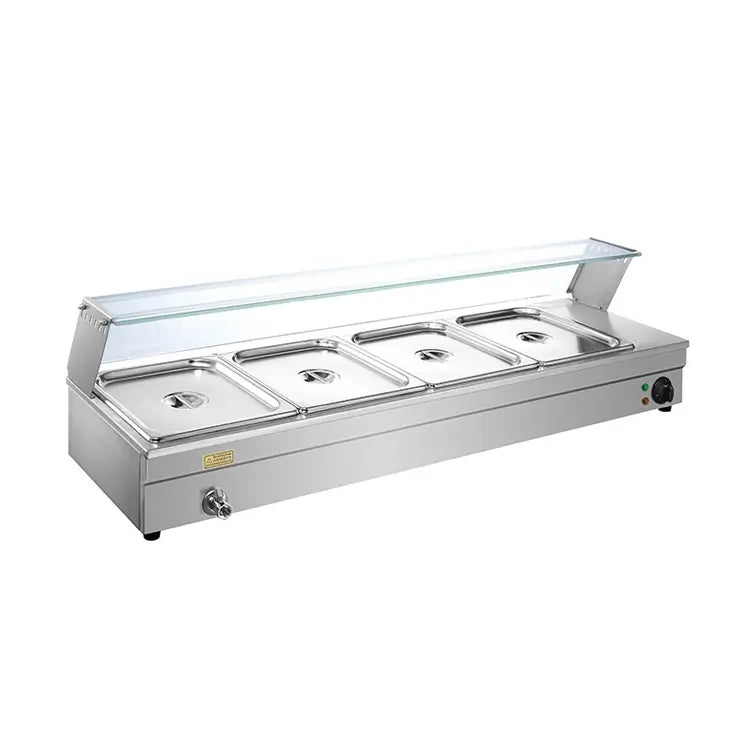 Glass Counter Bain Marie 4 x 1/2 GN Food Warmer – 1.5KW Stainless Steel Buffet Display | GN HBM-23-24
