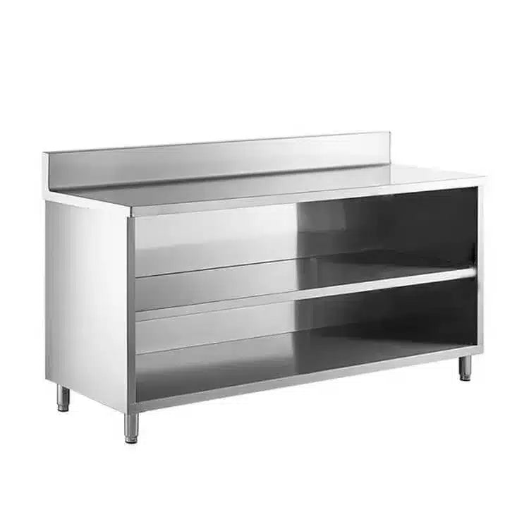Commercial Open Base Cabinet with 2 Shelves | AISI 304 Stainless Steel | 100mm Backsplash | Made in UAE