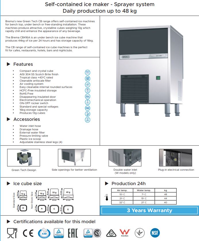 Brema CB416A Self-Contained Ice Maker (Sprayer System)