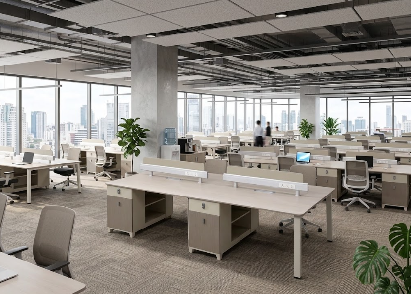 Office Workstation Desk for 4 Persons 240×120 cm – Modern Team Workstation with Storage & Power Modules
