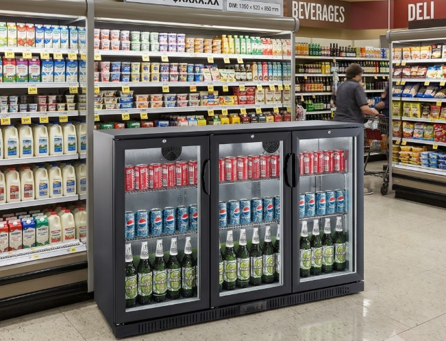3 Door Sliding Bar Bottle Cooler | 320L Commercial Beverage Refrigerator