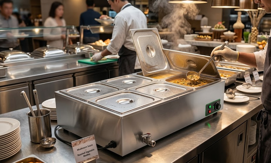 Electric Bain Marie 6 x 1/2 GN Food Warmer – 1.5KW Stainless Steel Commercial Buffet Warmer | HB-6V