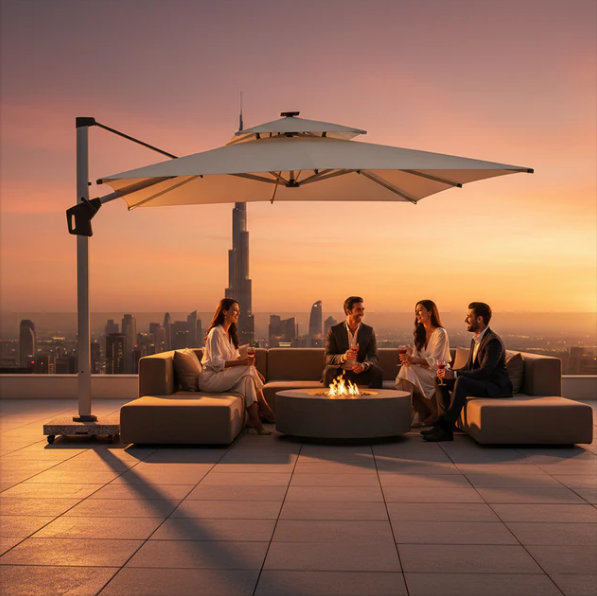 Outdoor Umbrella with 120kg Marble Base & Assembly | Heavy-Duty Cantilever Patio Umbrella