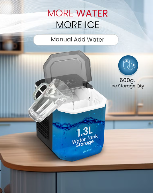Ice Maker NIM15S 12KG/Day – Portable Countertop Ice Maker with LED Display, 1.3L Water Tank & Bullet Ice Cubes