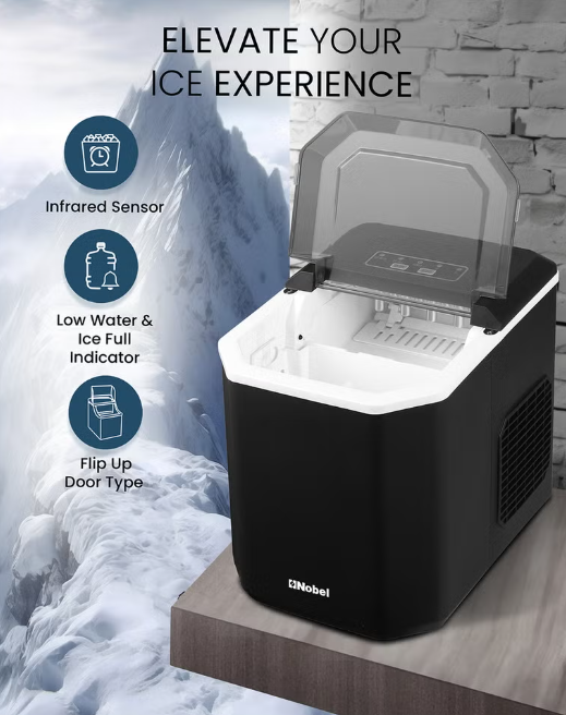 Ice Maker NIM15S 12KG/Day – Portable Countertop Ice Maker with LED Display, 1.3L Water Tank & Bullet Ice Cubes