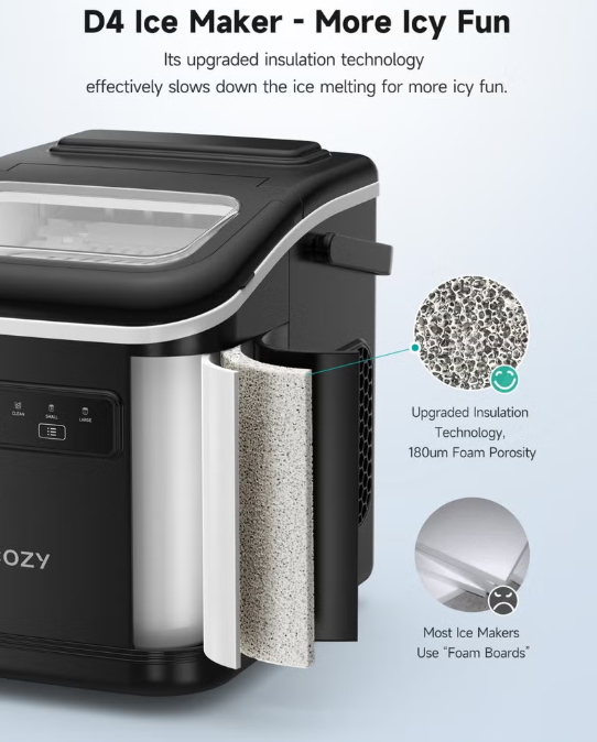 Portable Ice Maker HIM-D4 15KG/24H – 9 Bullet Ice Cubes in 6 Minutes, Self-Cleaning, 2 Ice Sizes, 1.4L Ice Machine