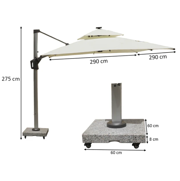 Outdoor Umbrella with 120kg Marble Base & Assembly | Heavy-Duty Cantilever Patio Umbrella