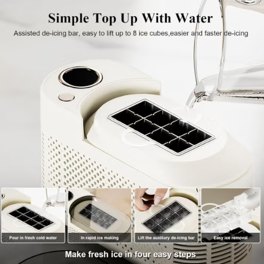 Portable Countertop Ice Maker Machine | 8 Ice Cubes in 10 Minutes with Ice Tongs