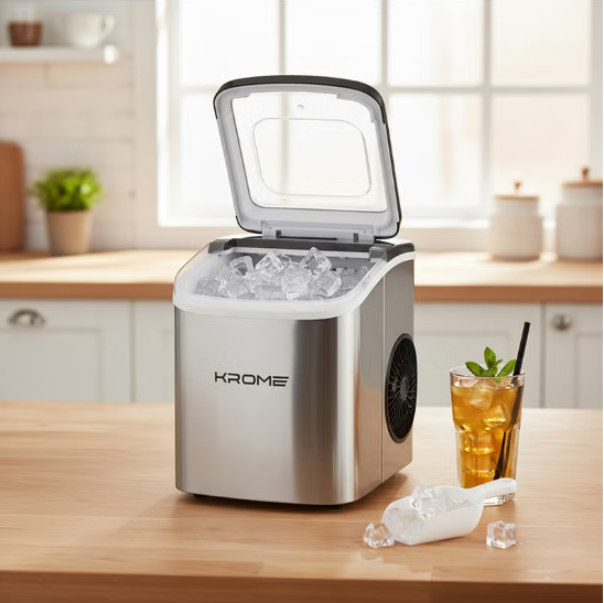 KR-IM12SH 12KG/24H – 9 Bullet Ice Cubes, LED Display, Auto Clean, Compact Countertop Ice Maker
