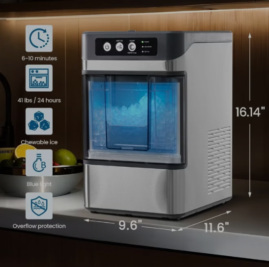 Automatic Countertop Nugget Ice Maker 17KG/24H – Portable Chewable Pellet Ice Machine with Self-Cleaning, Quiet Operation & Ice Scoop