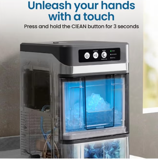 Automatic Countertop Nugget Ice Maker 17KG/24H – Portable Chewable Pellet Ice Machine with Self-Cleaning, Quiet Operation & Ice Scoop