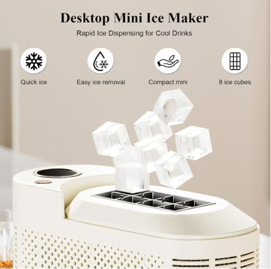 Portable Countertop Ice Maker Machine | 8 Ice Cubes in 10 Minutes with Ice Tongs
