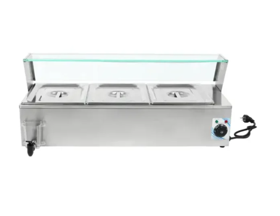 Electric Bain Marie Glass Counter 3 x 1/2 GN Food Warmer – 1.5KW Stainless Steel Display Buffet Warmer | GN HBM-22